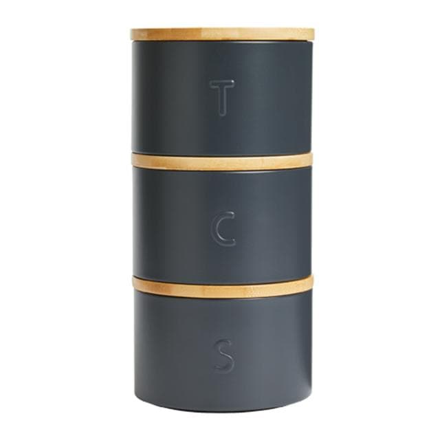 Habitat Embossed Text Stacking Tea, Coffee & Sugar Canisters - Black - gallery image 1