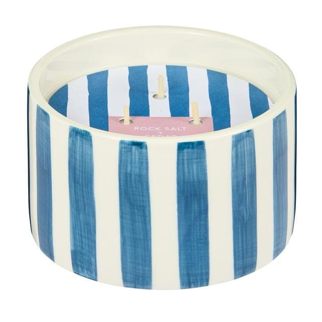 Habitat Scented Blue Stripe High Tide Ceramic Large Candle - Rock Salt & Cedar scent - gallery image 1