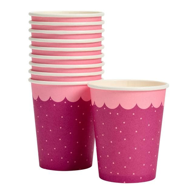 Sainsbury's Home Pack of 10 Pink Polka Dot Paper Cups - 250ml - gallery image 1