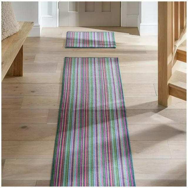 Sainsbury's Home Washable Bright Stripe Runner & Mat Set - 180x57cm - gallery image 1