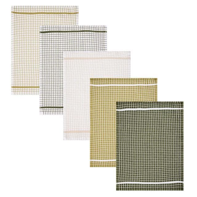 Sainsbury's Home Pack of 5 Terry Tea Towel - Green - gallery image 1