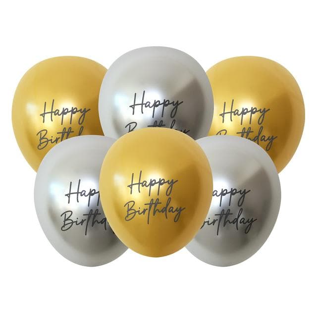 Sainsbury's Home Pack of 10 Silver & Gold Happy Birthday 10" Balloons - gallery image 1