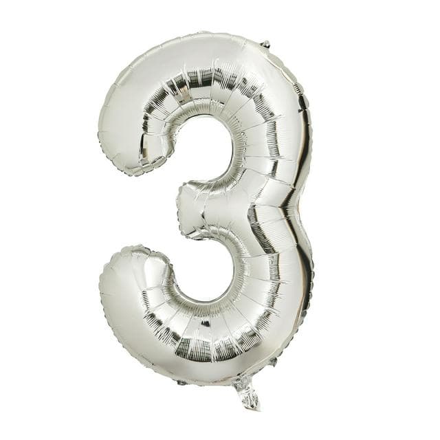 Sainsbury's Home 34" Silver Foil Number Birthday Balloon Age 3 - gallery image 1