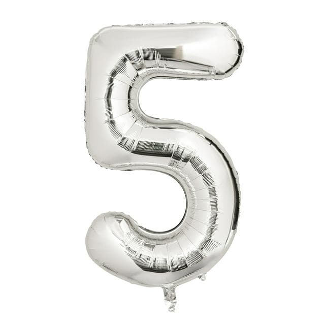 Sainsbury's Home 34" Silver Foil Number Birthday Balloon Age 5 - gallery image 1