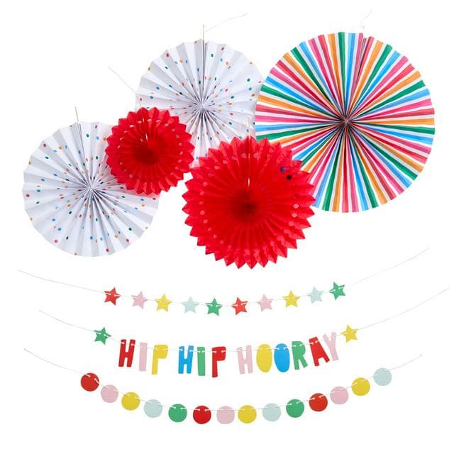 Sainsbury's Home Rainbow Honeycomb & Fans Decorations Pack - gallery image 1