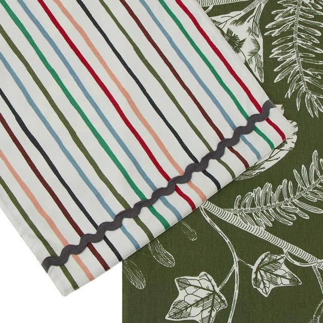 Habitat Floral & Stripe Reversible Cotton Table Runner - Green - gallery image 5