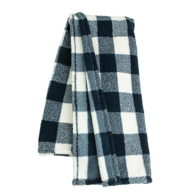 Sainsbury's Home Check Teddy Fleece Throw - Navy - 125x150 - gallery image 1