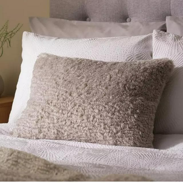 Habitat Faux Shearling Cushion - Grey - 55x40cm - gallery image 1