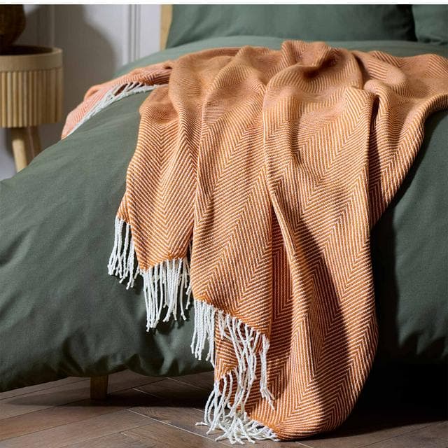 Habitat Burnt Herringbone Throw - Orange - 125x150 - gallery image 1