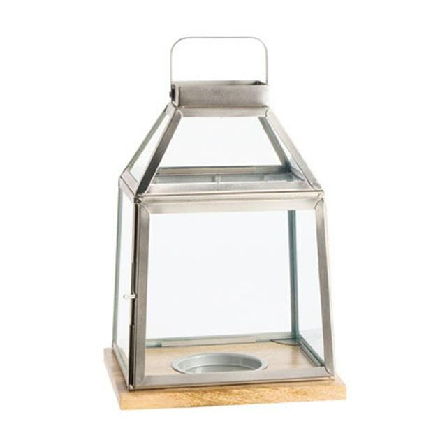 Habitat Small Silver & Wooden Lantern - gallery image 1
