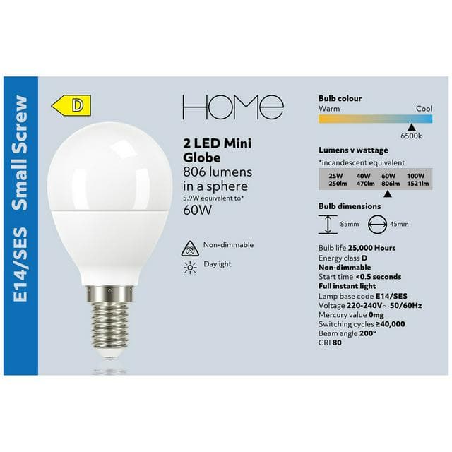 Sainsbury's Home Pack of 2 LED Mini Globe Dayligt Small Edison Screw Light Bulbs - 60w - gallery image 4