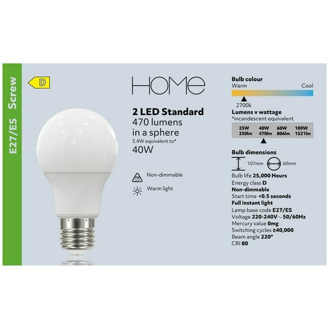 Sainsbury's Home Pack of 2 LED Standard Edison Screw Light Bulbs - 40w - gallery image 4