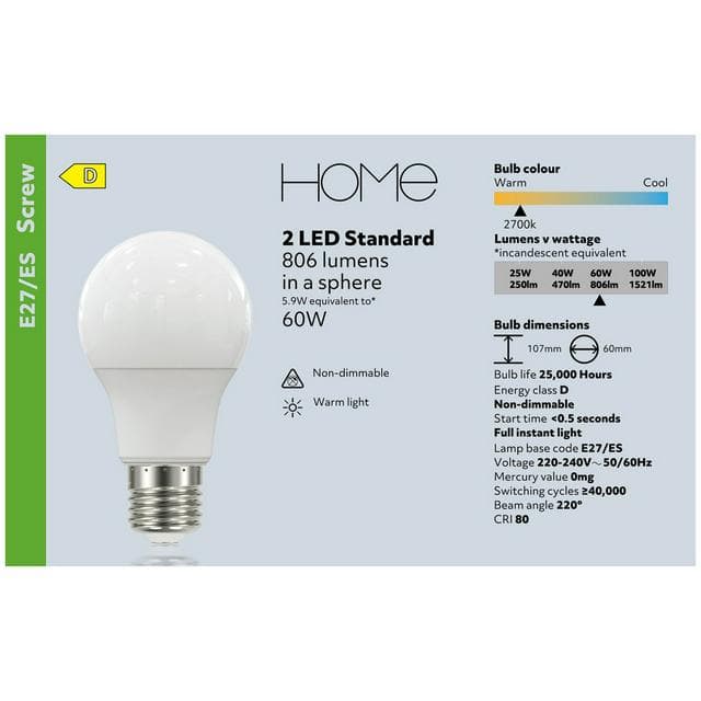 Home Led Standard 60w Es 2 Pack - gallery image 4