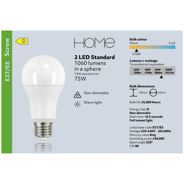 Sainsbury's Home Pack of 2 LED Standard Edison Screw Light Bulbs - 75w - gallery image 4