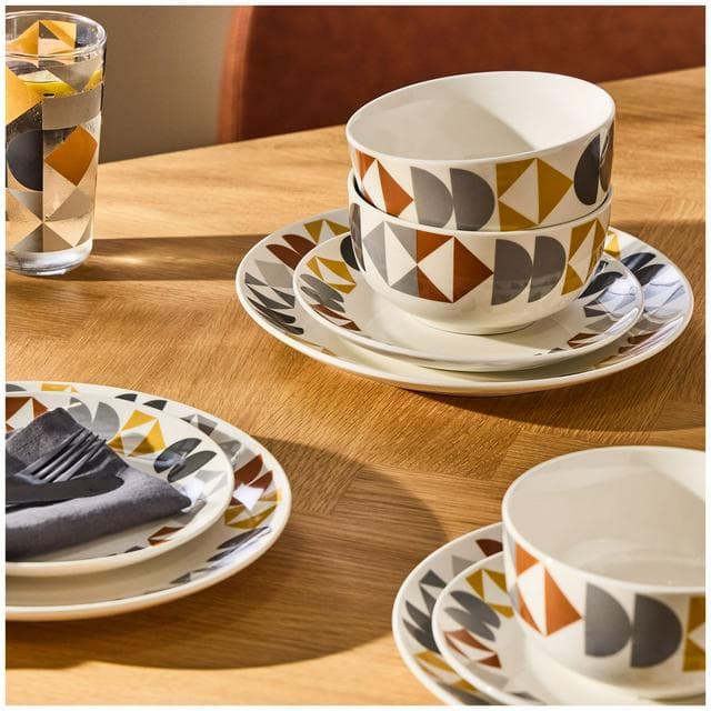 Sainsbury's Home Pack of 12 Geo Decal Dinner Set - gallery image 4