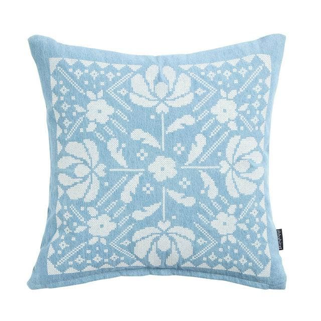 Habitat Folk Floral Stitch Denim Cushion - 43x43 - gallery image 1