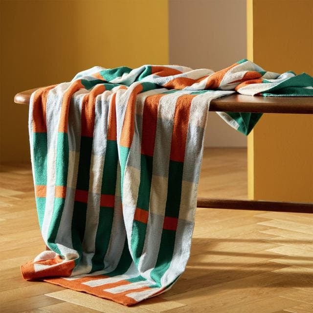 Habitat Mid Century Knitted Throw - Blue & Rust - 125x150 - gallery image 1