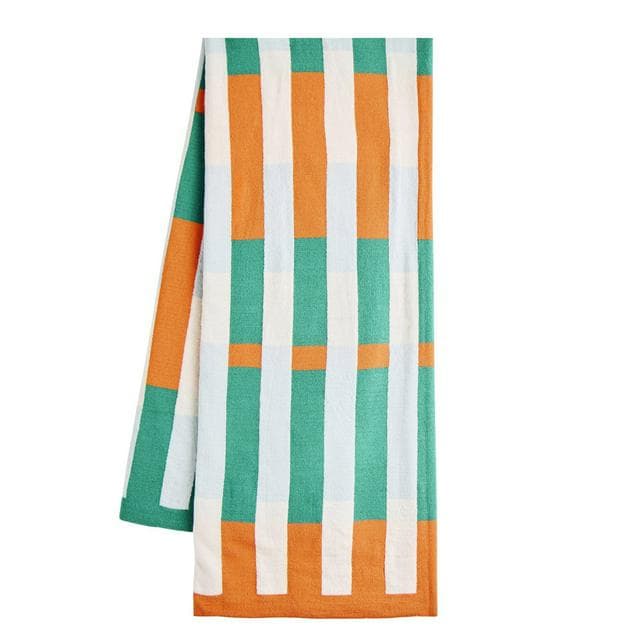 Habitat Mid Century Knitted Throw - Blue & Rust - 125x150 - gallery image 2