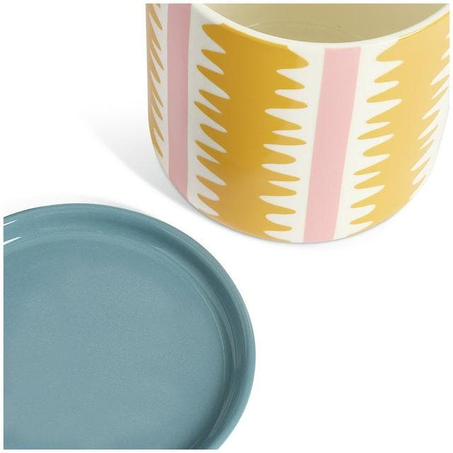 Habitat Stripe Ceramic Planter With Saucer - Yellow - gallery image 2
