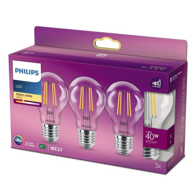 Philips Pack of 3 LED E27 Warm White Light Bulbs - 40w - gallery image 2