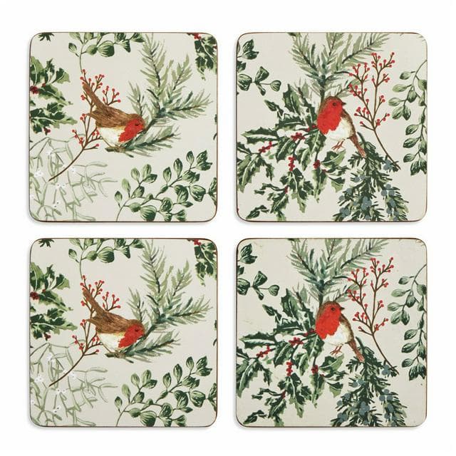 Sainsbury's Home Pack of 4 Robin Corkback Coasters - gallery image 1