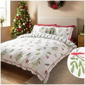 Sainsbury's Home Christmas Mistletoe Bedding Set - White
