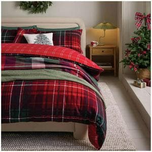 Sainsbury's Home Brushed Cotton Check Bedding Set - Red & Green