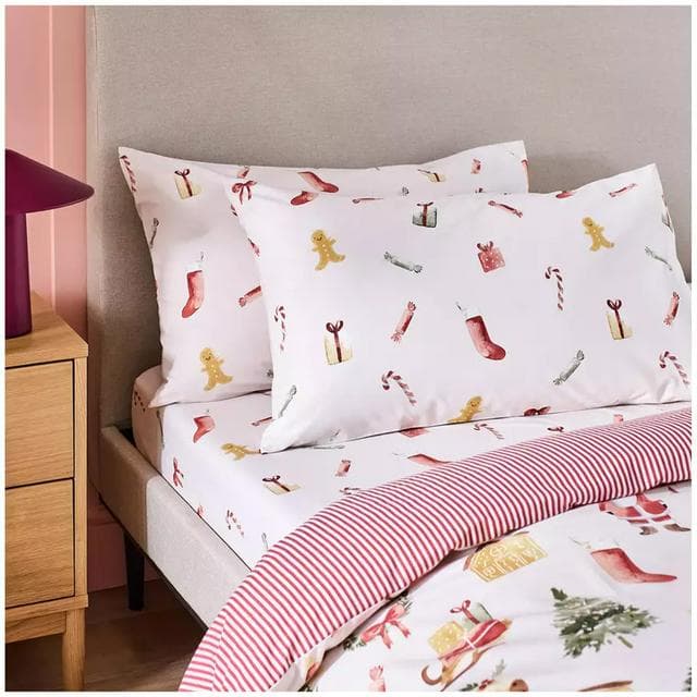 Sainsbury's Home Christmas Icons Pillowcase - White - gallery image 1