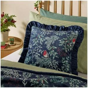 Sainsbury's Home Velvet Robin Ruffle Cushion - Blue