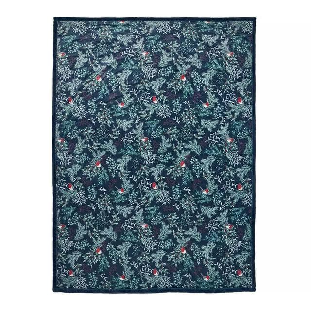 Sainsbury's Home Printed Velvet Robin Throw - Blue - gallery image 2