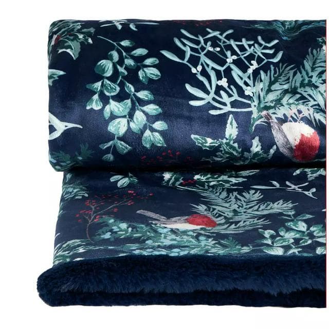 Sainsbury's Home Printed Velvet Robin Throw - Blue - gallery image 4