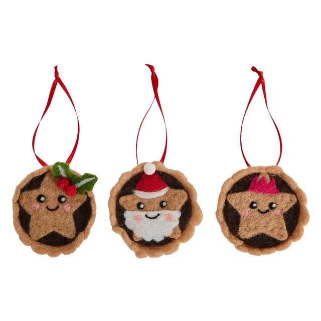 Sainsbury's Home Set of 3 Felt Mince Pies Hanging Decoration - gallery image 1