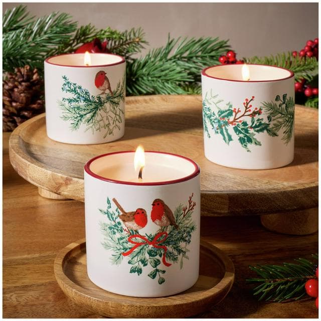 Sainsbury's Home Pack of 3 Christmas Spice Gift Ceramic Candles - gallery image 1