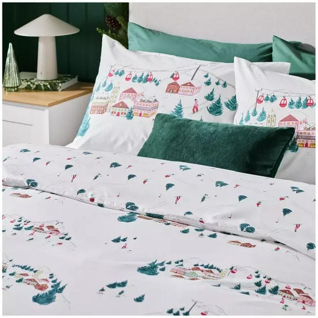 Sainsbury's Home Christmas Ski Scene Bedding Set - White - gallery image 3