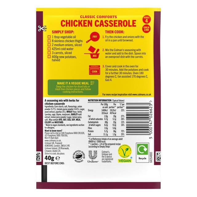 Colman's Chicken Casserole Recipe Mix 40g - gallery image 2