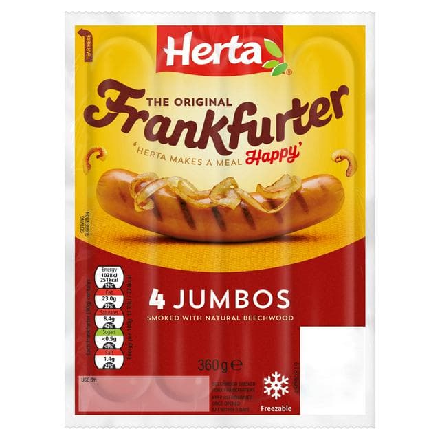 Herta Jumbo Frankfurter Hot Dogs x4 360g - gallery image 1