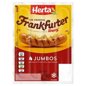 Herta Jumbo Frankfurter Hot Dogs x4 360g
