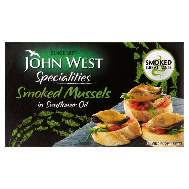 John West 85g Specialities in Sunflower Oil Wood Smoked Mussels - gallery image 1