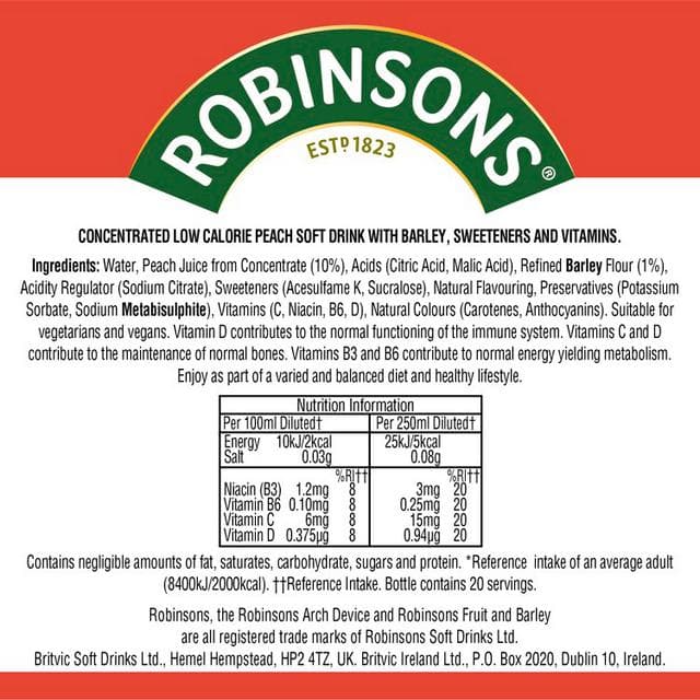 Robinsons Fruit & Barley Peach Squash No Added Sugar 1L - gallery image 3