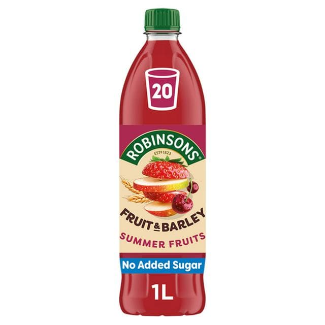 Robinsons Fruit & Barley Summer Fruits Squash No Added Sugar 1L - gallery image 1