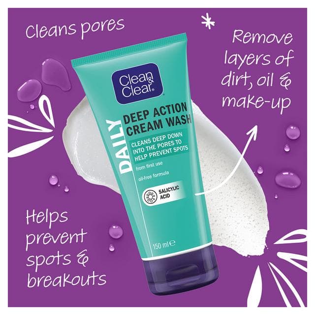 Clean & Clear Deep Action Cream Wash Face Wash 150ml - gallery image 4