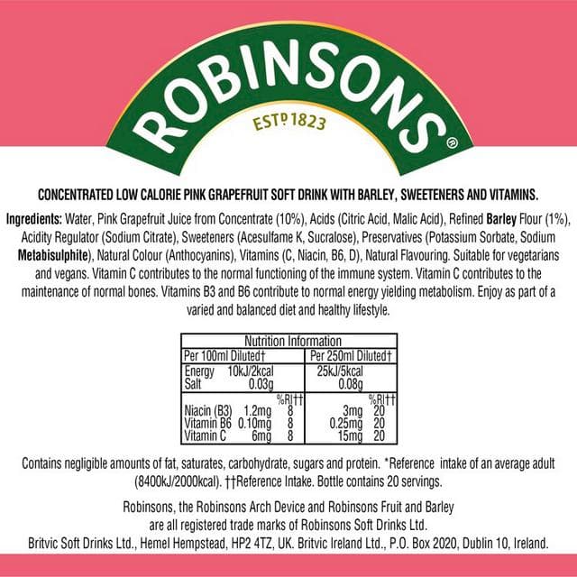 Robinsons Fruit & Barley Pink Grapefruit Squash 1L - gallery image 4
