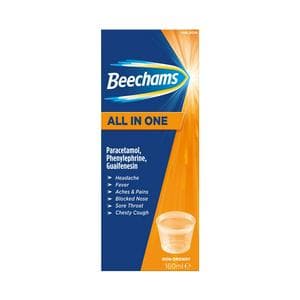 Beechams Cold Flu Liquid Sore Throat Relief & Cough Medicine for Adults with Paracetamol All in One Liquid 160ml