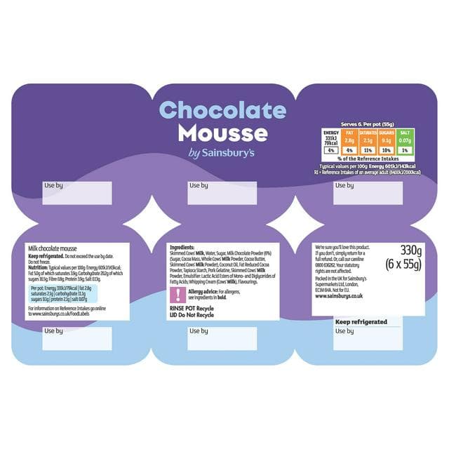 Sainsbury's 6 x 55g Chocolate Mousse - gallery image 1
