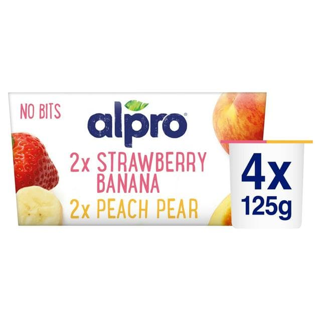 Alpro Strawberry Banana Peach Pear Soya Plant Based Yoghurt Alternative 4x125g - gallery image 1