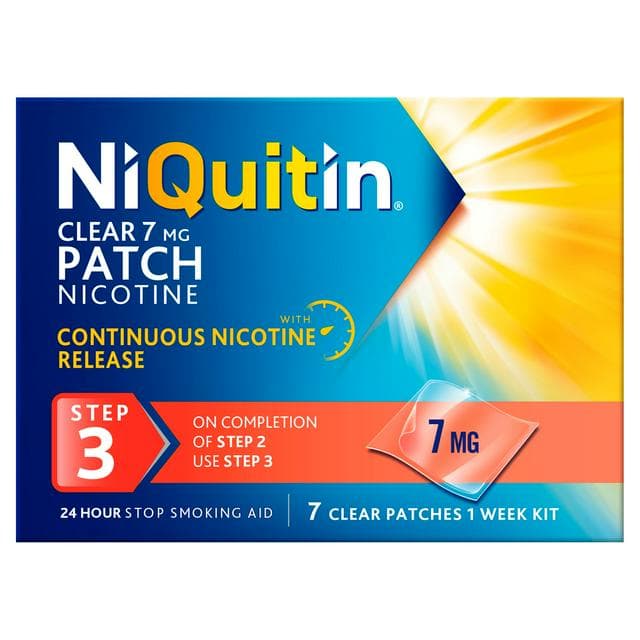 NiQuitin Clear Patch Step 3 Quit Smoking Aid - 7 Nicotine Patches for 1 Weeks Treatment 7mg - gallery image 1