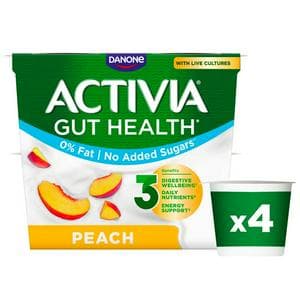Activia Peach Fat Free No Added Sugar Gut Health Fruit Yoghurt Multipack 4 x 115g