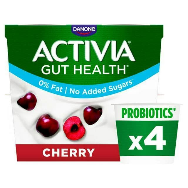 Activia Cherry Fat Free No Added Sugar Gut Health Fruit Yoghurt Multipack 4 x 115g - gallery image 1
