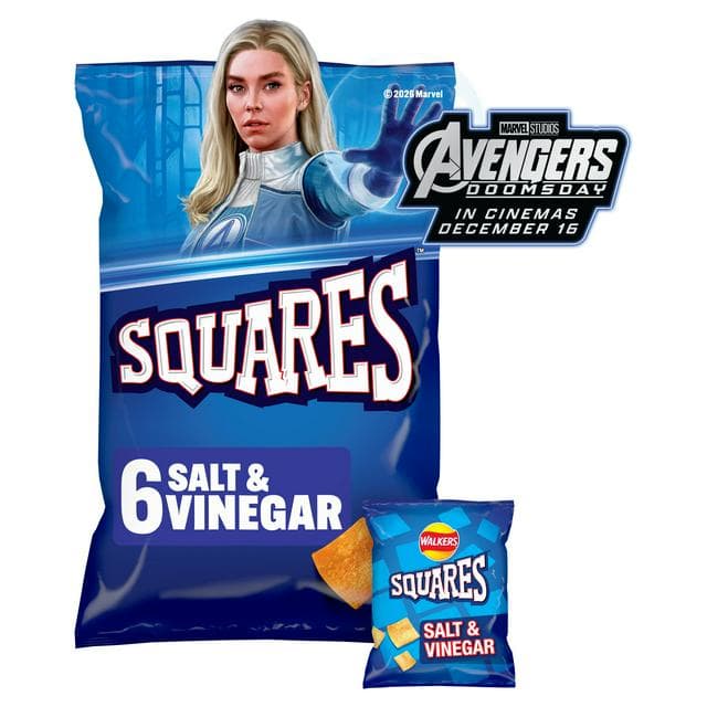 Walkers Squares Salt & Vinegar Multipack CrispsSnacks 6x22g - gallery image 1