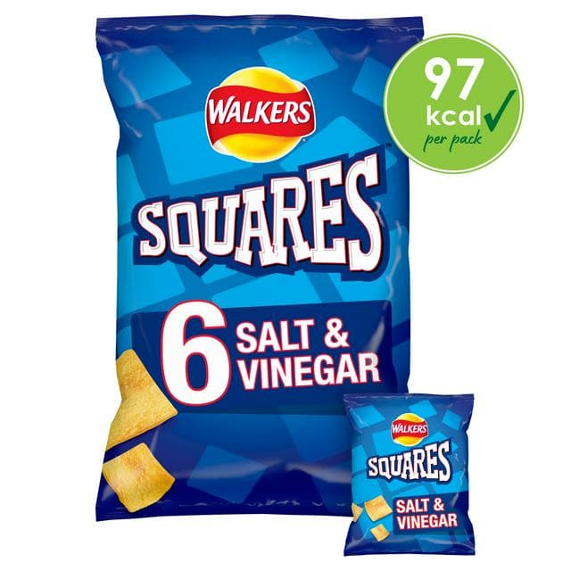 Walkers Squares Salt & Vinegar Multipack CrispsSnacks 6x22g - gallery image 1